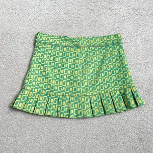 Vintage green and yellow groovy printed pleated mini skirt